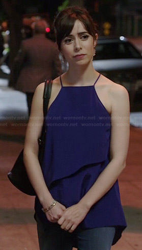 Zelda’s blue layered cami top on A to Z
