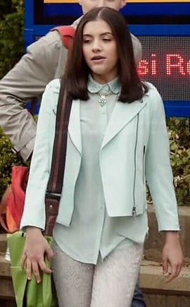 Zoe’s mint moto jacket on Degrassi