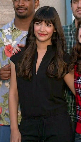 Cece’s black zip front jumpsuit on New Girl