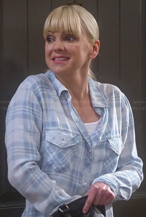 Christy’s light blue plaid shirt on Mom