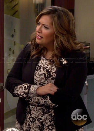 Cristela’s black and white floral long sleeve dress on Cristela