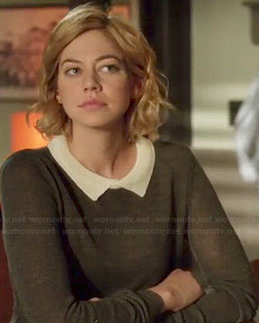 Dana’s grey collared sweater on Manhattan Love Story