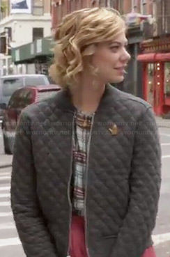 Dana’s grey quilted bomber jacket on Manhattan Love Story