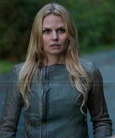 Emma’s grey snake textured leather jacket on Once Upon a Time