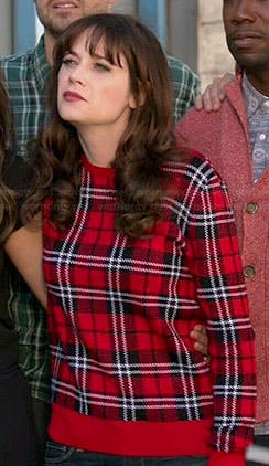 Jess’s red plaid sweater on New Girl