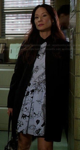 Joan’s collared drawing print dress on Elementary