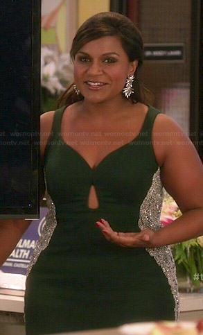 Mindy’s dark green Christmas dress on The Mindy Project
