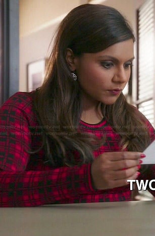 Mindy’s red plaid sweater dress on The Mindy Project