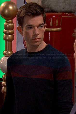 John’s colorblocked sweater on Mulaney