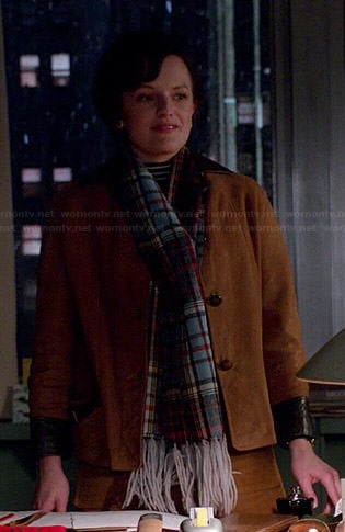 Peggy’s tan suede jacket and plaid scarf of Mad Men