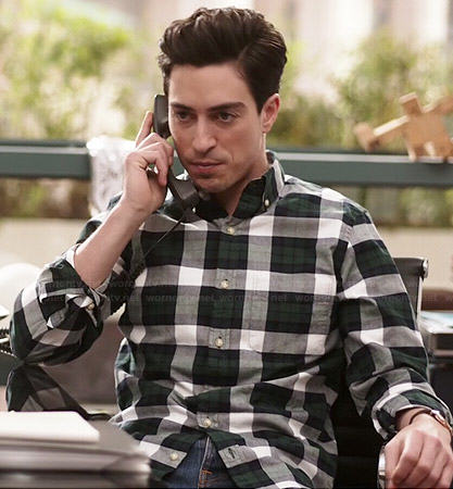 Andrew’s white and green plaid shirt on A to Z