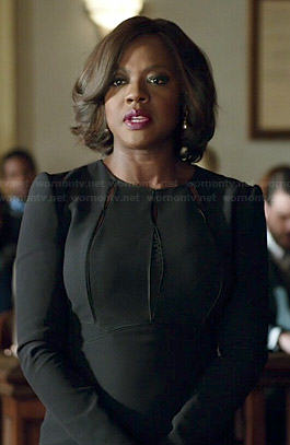 Annalise’s black long sleeved dress with cutouts on How to Get Away with Murder