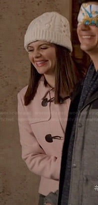 Annie’s pink toggle coat on Marry Me