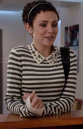 April’s striped top with jeweled collar on Chasing Life