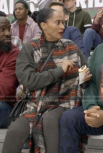 Rainbow’s long striped blanket vest on Black-ish