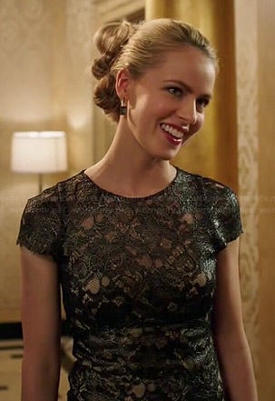 Cassandra’s black leather lace dress on 12 Monkeys