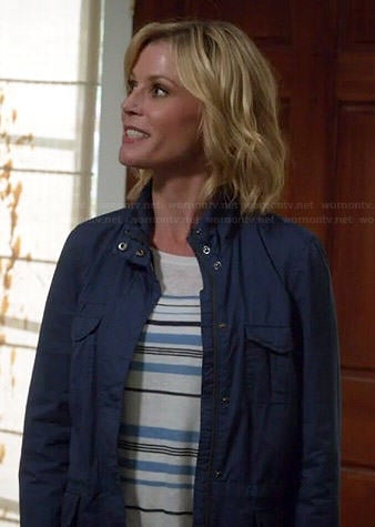 Claire’s blue striped sweater and jacket on Modern Family