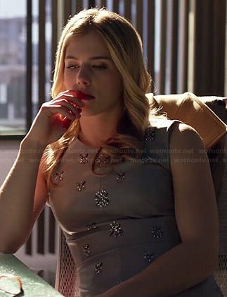 Felicity’s grey embellished leather top on Arrow