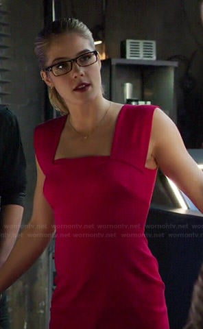 Felicity’s pink square neck dress on Arrow