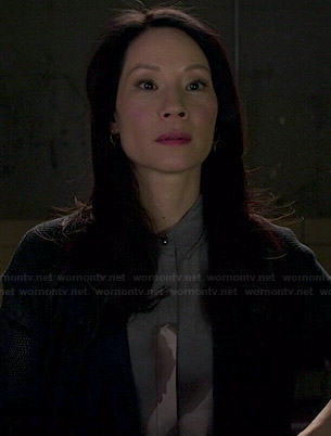 Joan’s grey floral shirtdress on Elementary