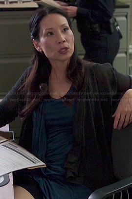 Joan’s teal blue draped dress on Elementary