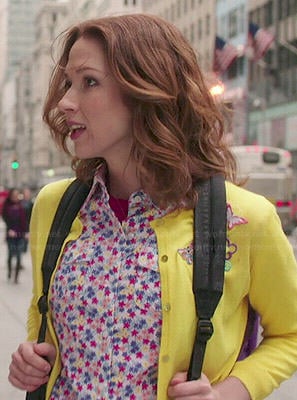 Kimmy’s floral shirt and yellow cardigan on Unbreakable Kimmy Schmidt