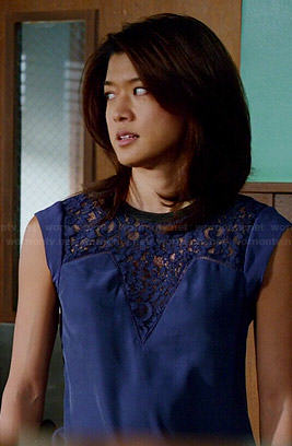 Kono’s blue lace panel top on Hawaii Five-O