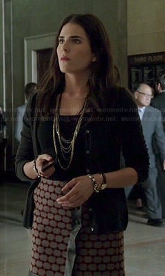 Laurel’s geometric patterned leather-trim wrap skirt on How to Get Away with Murder