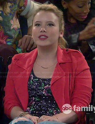 Lennox’s floral sequin top and red moto jacket on Melissa and Joey