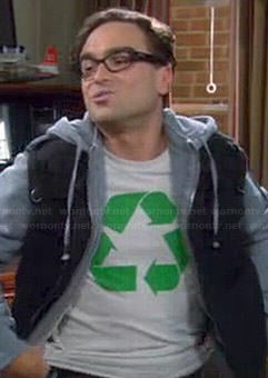 Leonard’s white recycle logo shirt on The Big Bang Theory