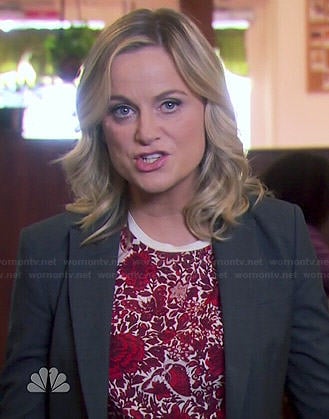 Leslie’s red floral and bird print top on Parks and Recreation