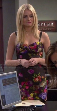 Maddie’s black floral fitted dress on Cristela