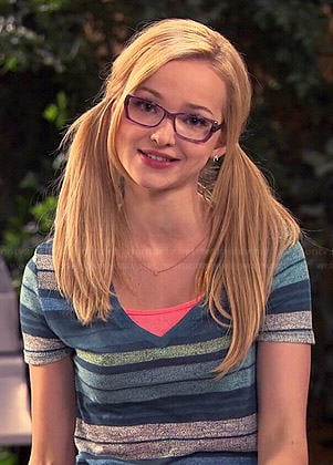 Maddie’s teal blue striped v-neck tee on Liv and Maddie