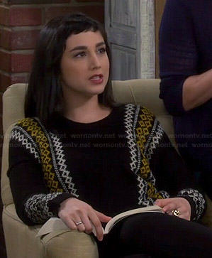 Mandy’s black and yellow fair isle sweater on Last Man Standing