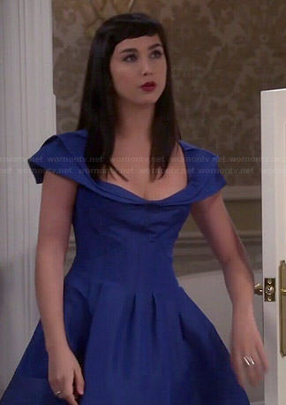 Mandy’s blue bridesmaid dress on Last Man Standing