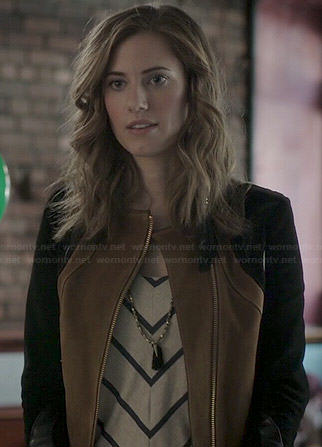 Marnie’s brown suede jacket with black sleeves on Girls