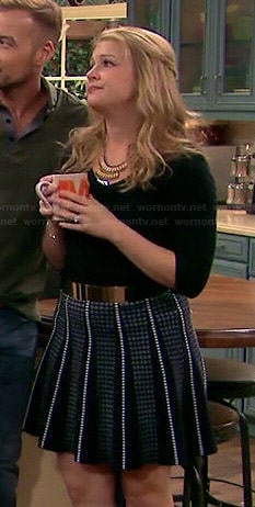 Mel’s black polka dot skirt on Melissa and Joey