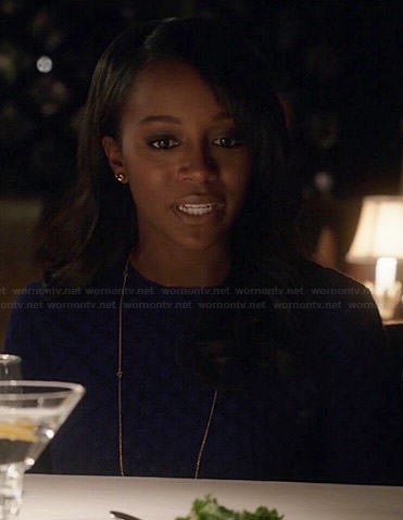 Michaela’s blue quilted sweater on How to Get Away with Murder