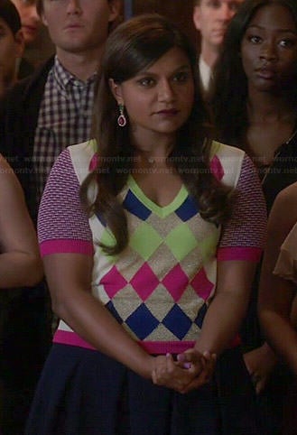 Mindy’s multi-colored argyle sweater on The Mindy Project