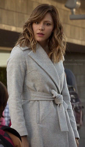 Paige’s grey belted coat on Scorpion