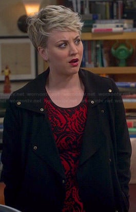 Penny’s red and black patterned dress on The Big Bang Theory