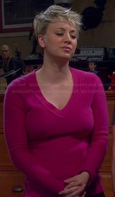Penny’s pink v-neck sweater on The Big Bang Theory