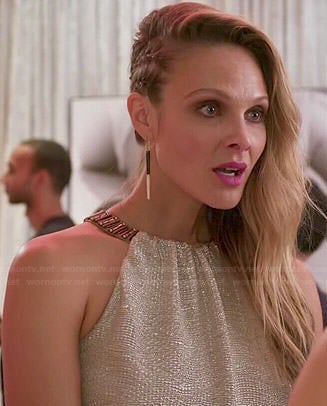 Phoebe’s metallic beaded neck dress on Girlfriends Guide to Divorce