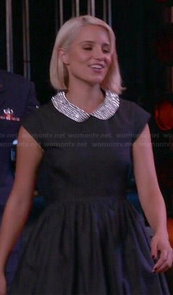 Quinn’s navy blue dress with embellished peter pan collar on Glee