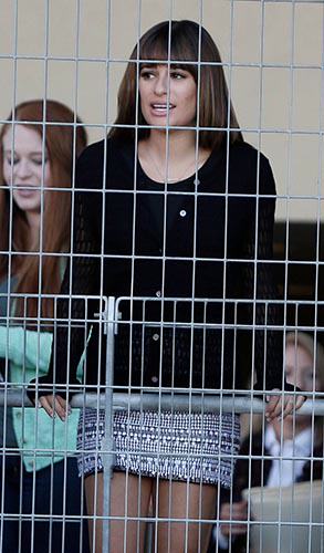 Rachel’s black and white tweed skirt on Glee