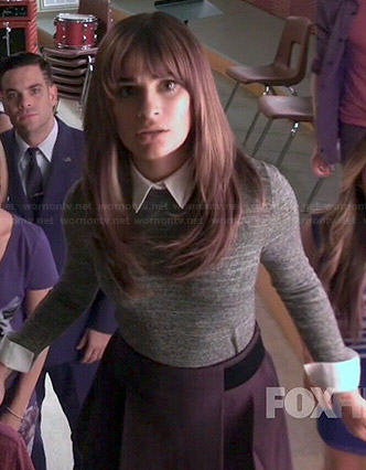 Rachel’s grey collared sweater and black skirt on Glee