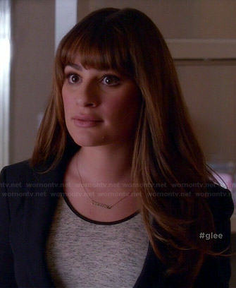 Rachel’s heathered grey top with black trim on Glee