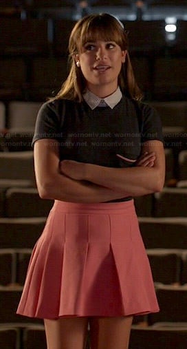 Rachel’s navy collared top and pink flared skirt on Glee