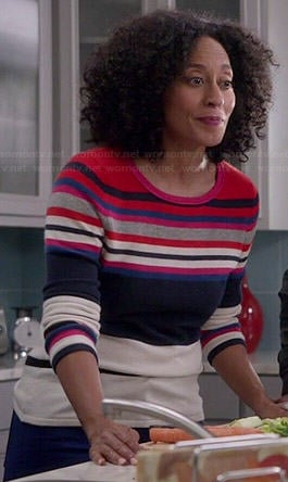 Rainbow’s multi colored stripe sweater on Black-ish