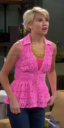 Riley’s pink eyelet peplum top on Baby Daddy